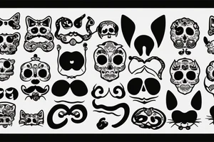 the skull of a cat, with a mustache, with an earring in his ear, with a scar on his skull, a grin tattoo idea