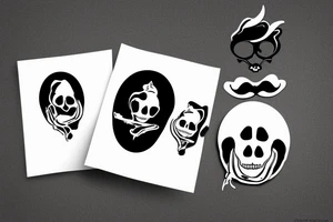 the skull of a cat, with a mustache, with an earring in his ear, with a scar on his skull, a grin tattoo idea