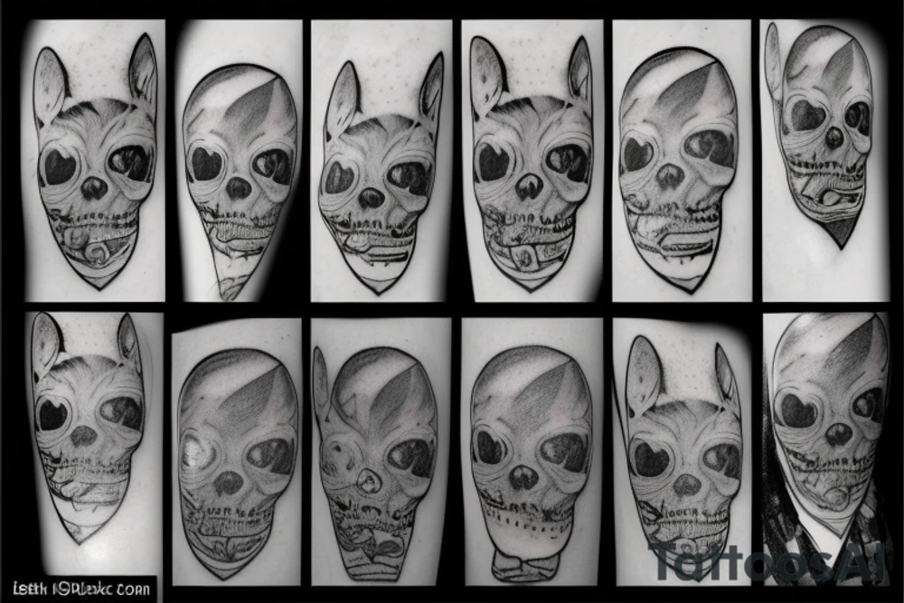 an image of one anatomically correct cat skull, a cat skull, an earring in the ear, a scar on the skull, with a cat mustache, correct proportions, bold lines, not a curve tattoo idea