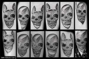 an image of one anatomically correct cat skull, a cat skull, an earring in the ear, a scar on the skull, with a cat mustache, correct proportions, bold lines, not a curve tattoo idea