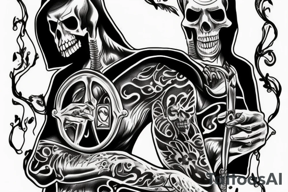 Grim reaper behind a 1968 dodge charger tattoo idea