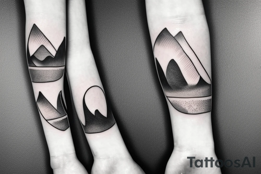 Thin line landscape of mountains and a tidal wave tattoo idea