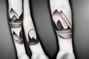 Thin line landscape of mountains and a tidal wave tattoo idea