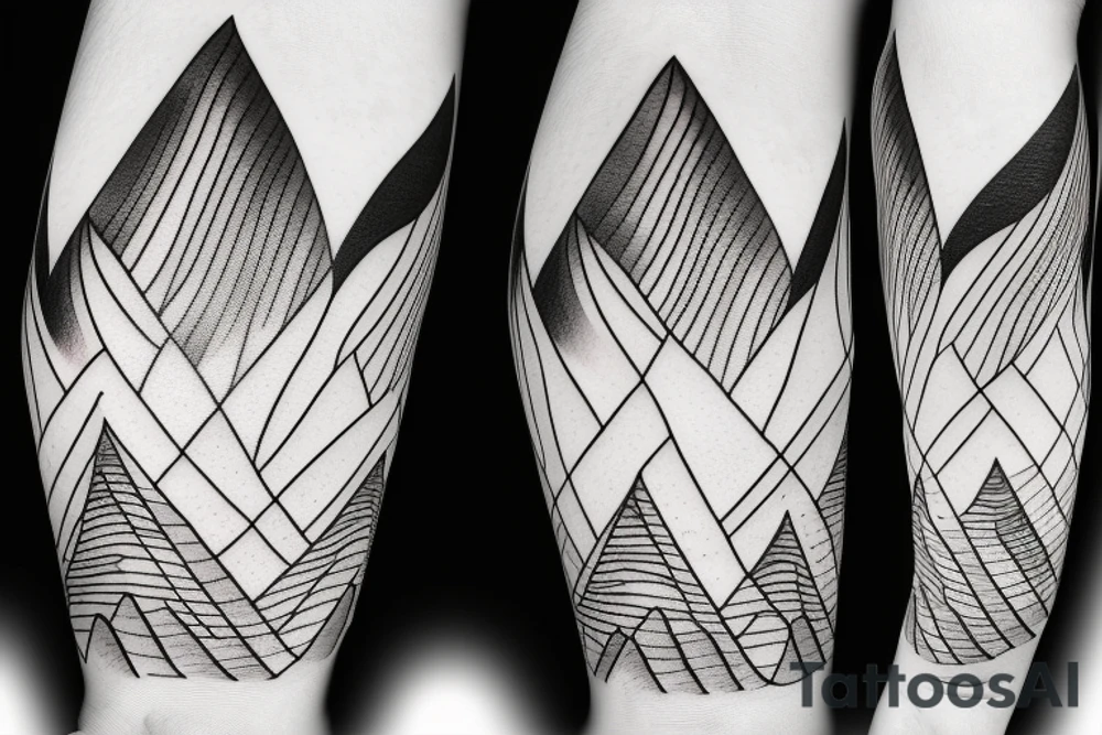 Thin line landscape of mountains and a tidal wave tattoo idea