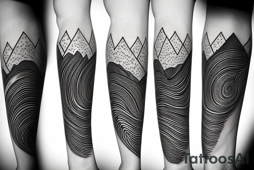 Thin line landscape of mountains and a tidal wave tattoo idea
