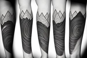Thin line landscape of mountains and a tidal wave tattoo idea
