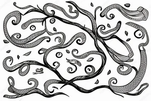 Snake sliding on a flower tree tattoo idea