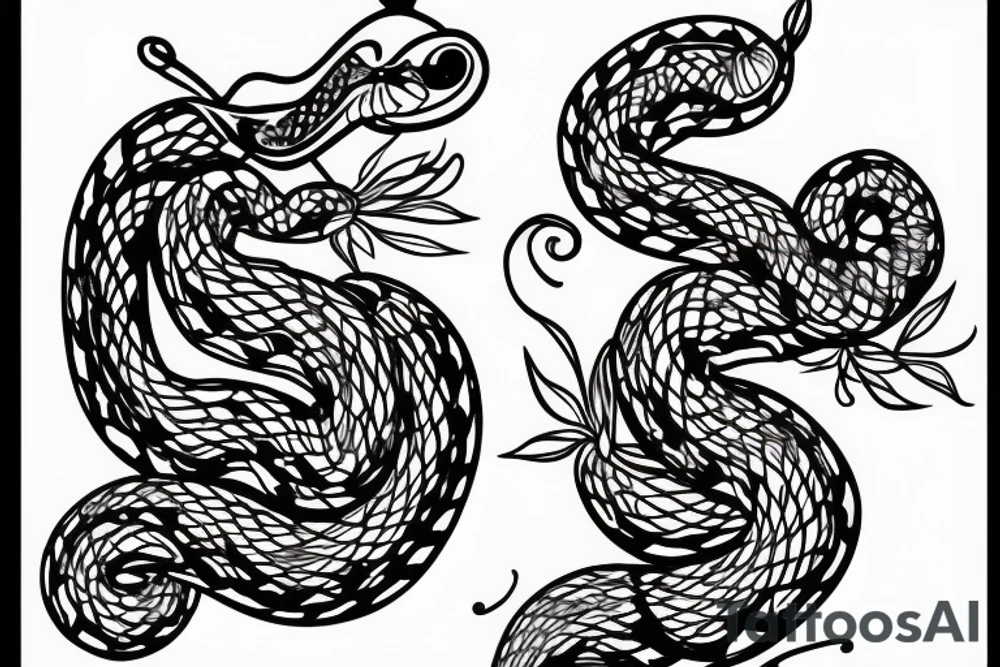 Snake sliding on a flower tree tattoo idea