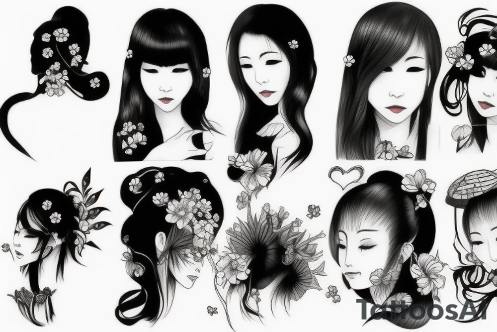beautiful realistic Japanese woman tattoo idea