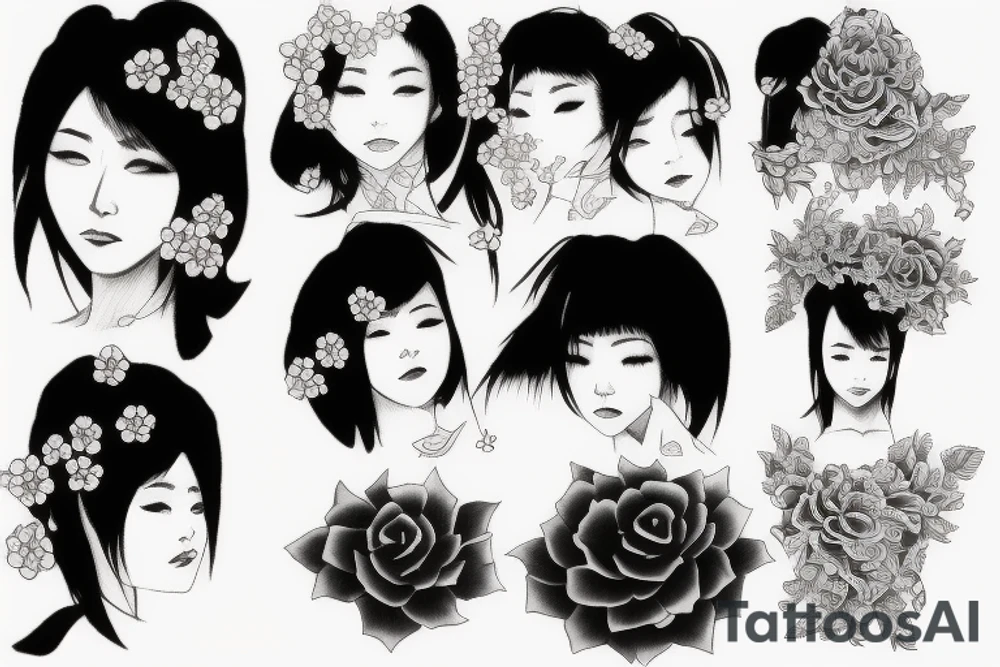 beautiful realistic Japanese woman tattoo idea