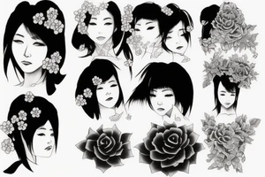 beautiful realistic Japanese woman tattoo idea