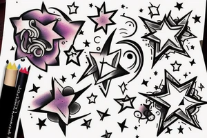 I want colour tattoo shooting stars and bunch of stars around it only small tattoo idea