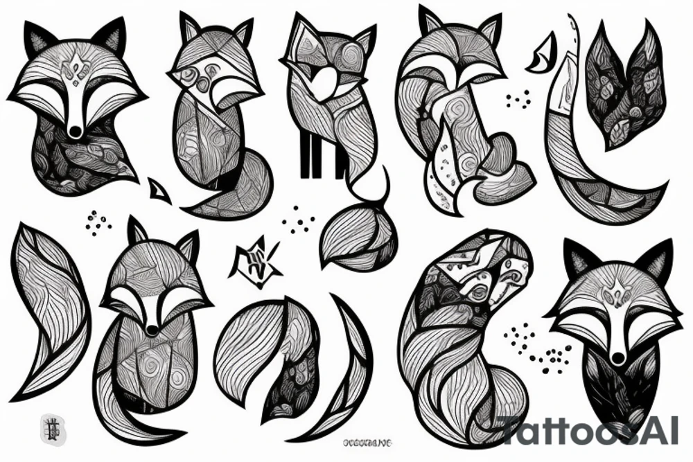 Fox with Moon and forest tattoo idea