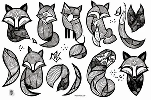 Fox with Moon and forest tattoo idea