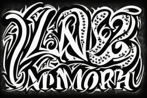 AMOR, in dark methal spikey letters belly tattoo tattoo idea