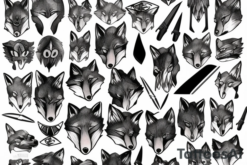 Fox with knives tattoo idea