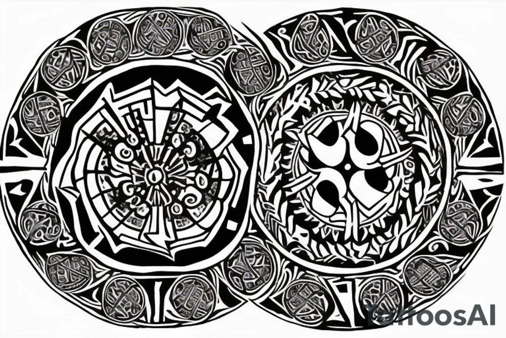 kolovrat in  a circle surrounded by slavic patterns tattoo idea