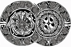 kolovrat in  a circle surrounded by slavic patterns tattoo idea