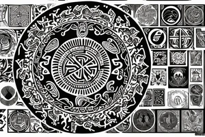 kolovrat in  a circle surrounded by slavic patterns tattoo idea