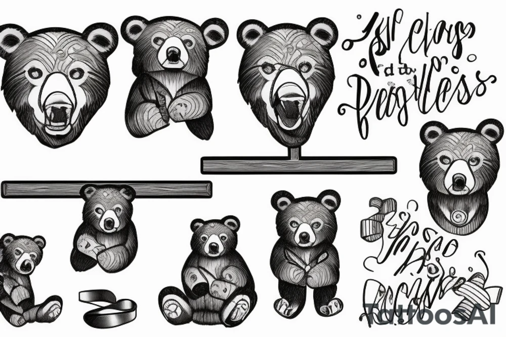 cross with a ribbon through it with a bear tattoo idea