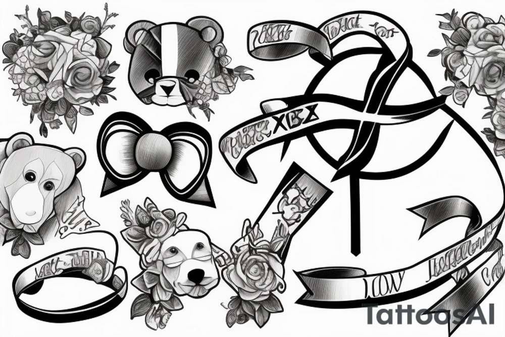 cross with a ribbon through it with bear at bottom poking head around it tattoo idea