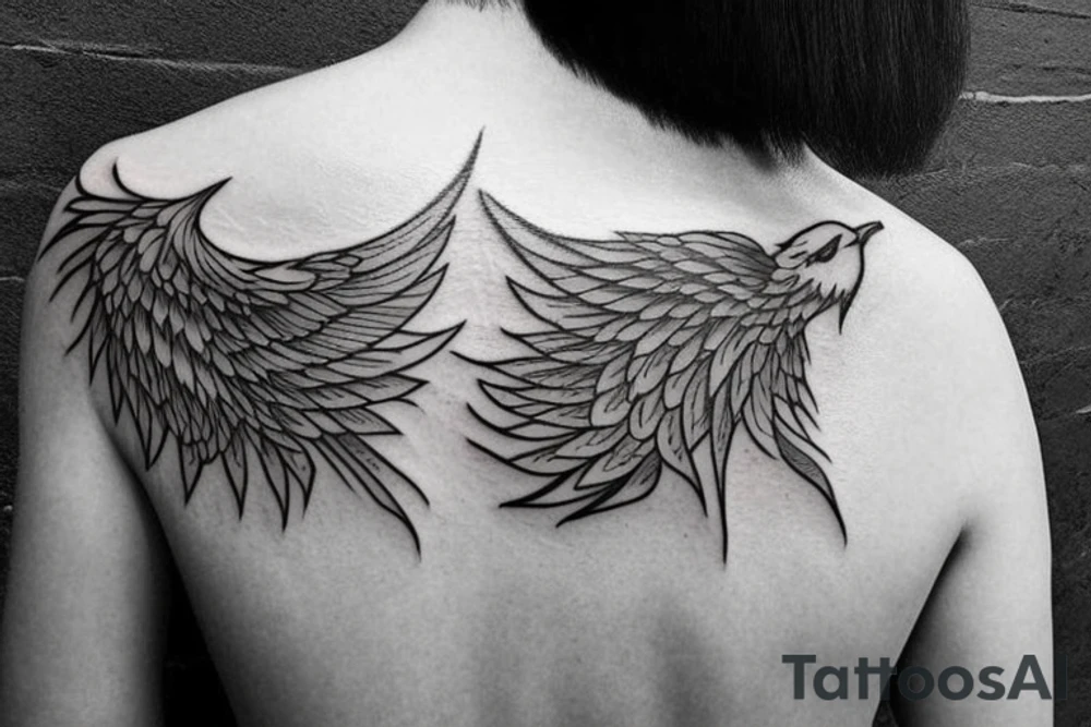 simple fine line phoenix on shoulder tattoo idea