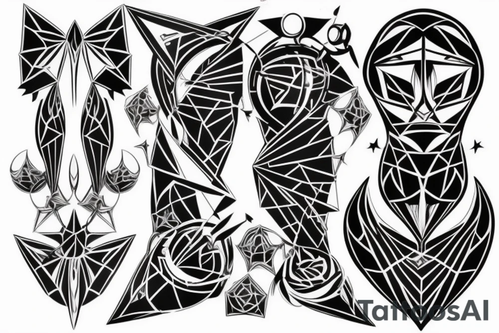 Symmetrical prismatic triasile hover illusion tattoo idea