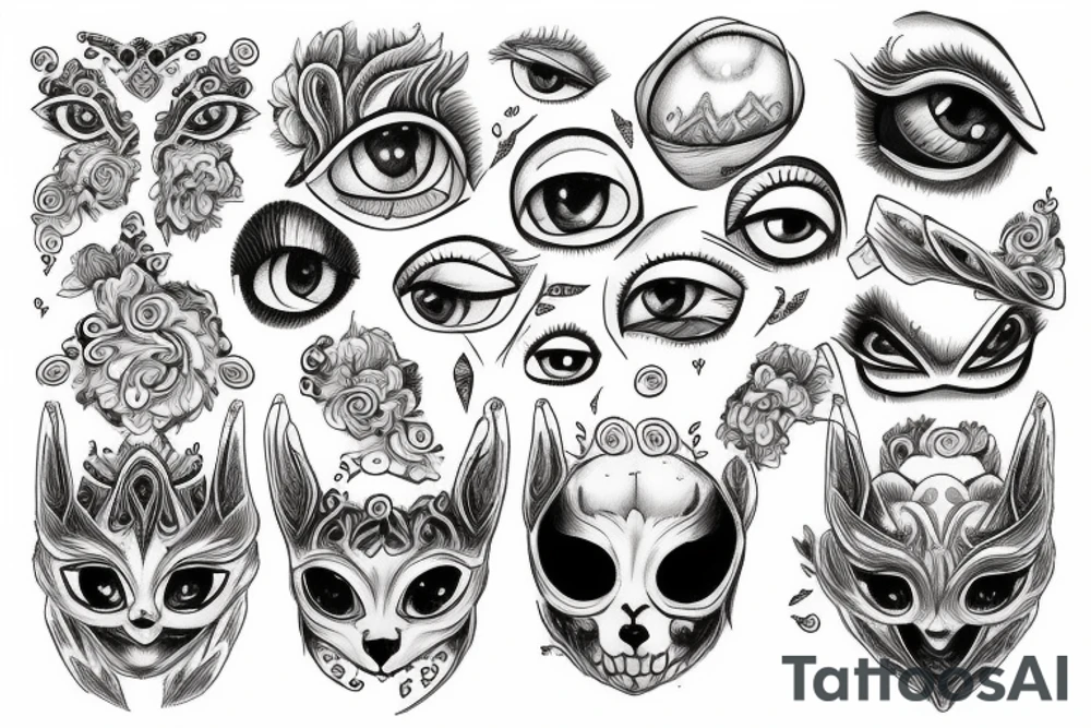 cloud of eyes for thigh tattoo idea