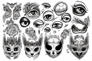 cloud of eyes for thigh tattoo idea