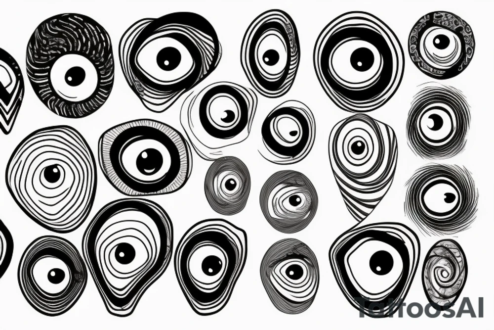 group of eyes with spirals in the pupil tattoo idea