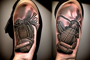 Neotraditional tarantula smoking a cigar with a glass of whiskey tattoo idea