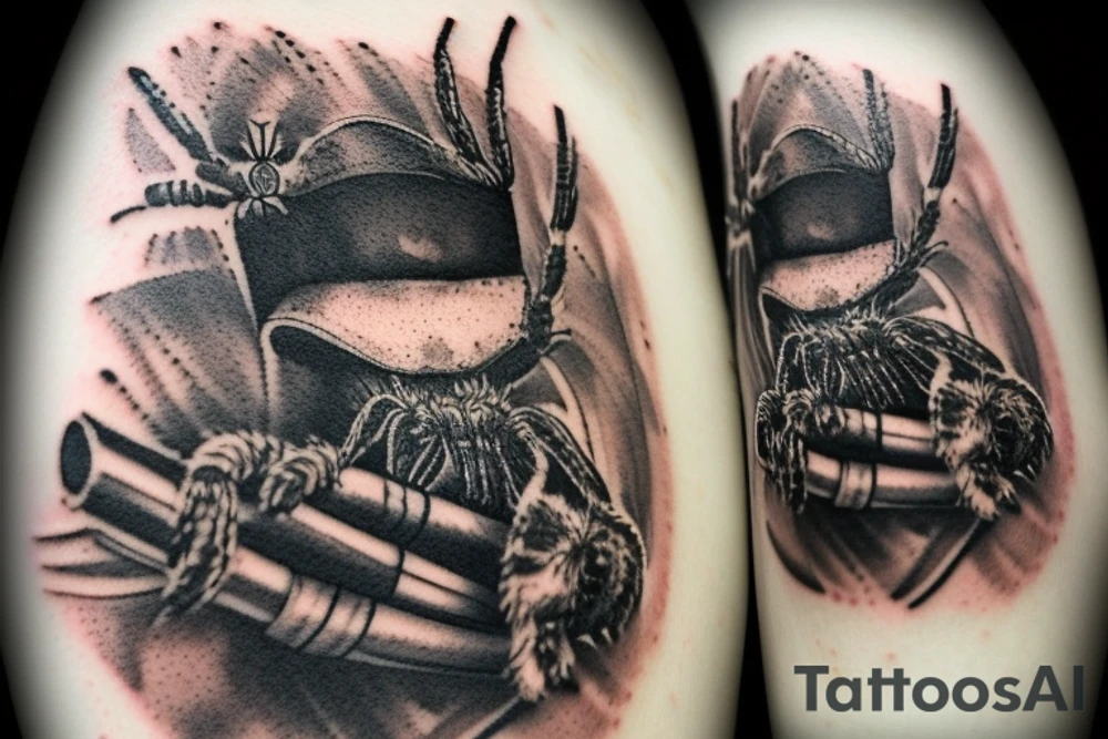 Neotraditional tarantula smoking a cigar with a glass of whiskey tattoo idea