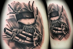 Neotraditional tarantula smoking a cigar with a glass of whiskey tattoo idea