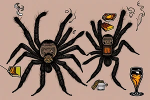 Neotraditional tarantula smoking a cigar with a glass of whiskey tattoo idea