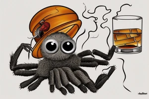 Neotraditional tarantula smoking a cigar with a glass of whiskey tattoo idea
