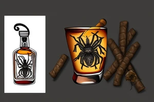 Neotraditional tarantula smoking a cigar with a glass of whiskey tattoo idea