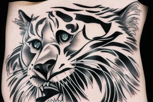 Realistic White Tiger walking down a mountain in the moonlight with elements of Chinese art styles tattoo idea