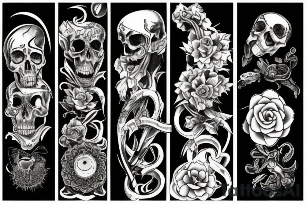 a story of life, death, love, hate, evolution and progression tattoo idea