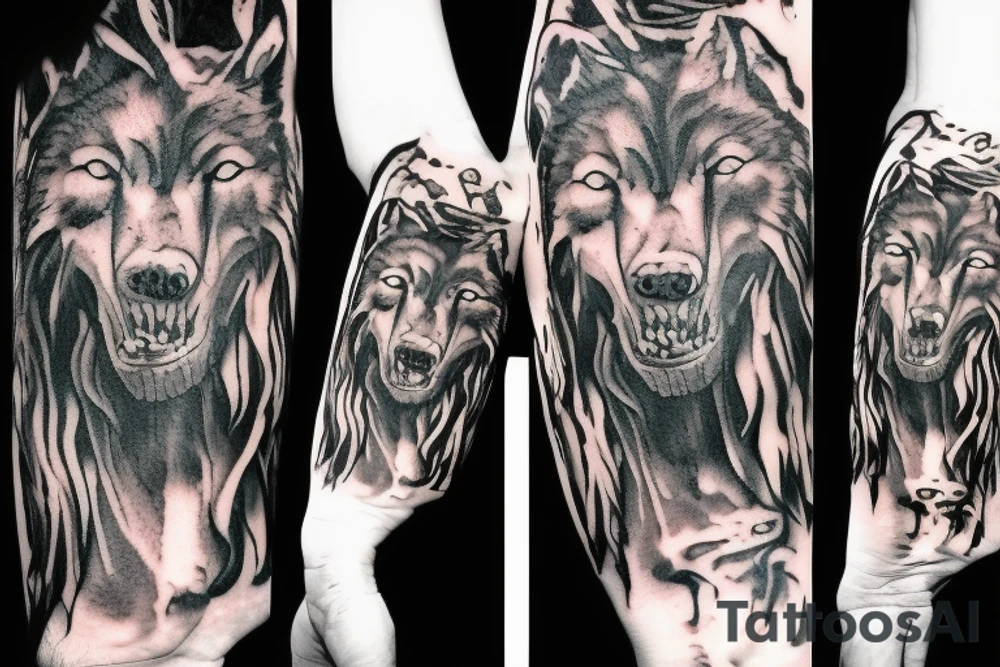 denzel washington holding a wolfs head walking down the street tattoo idea