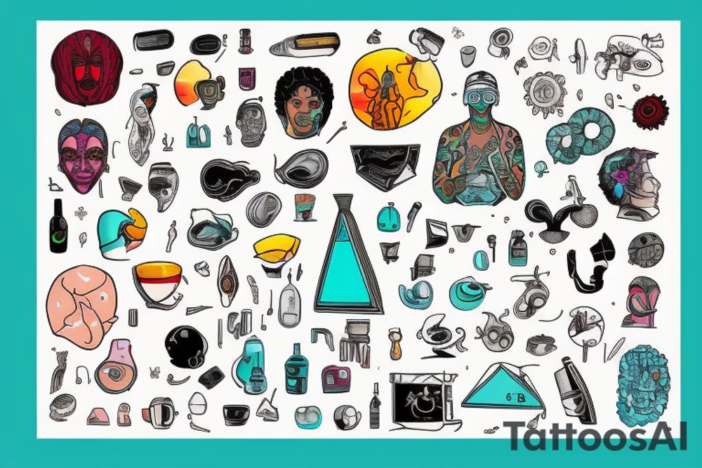 ADHD, chemical compound of dopamine, Alcoholism, Loneliness, Culinary Arts, Labrinth Brain. Sunset. HIGH IQ. Include a splash of turquoise. tattoo idea
