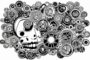 Brain made of circuits linked by a DNA to a heart made of gears and engine tattoo idea
