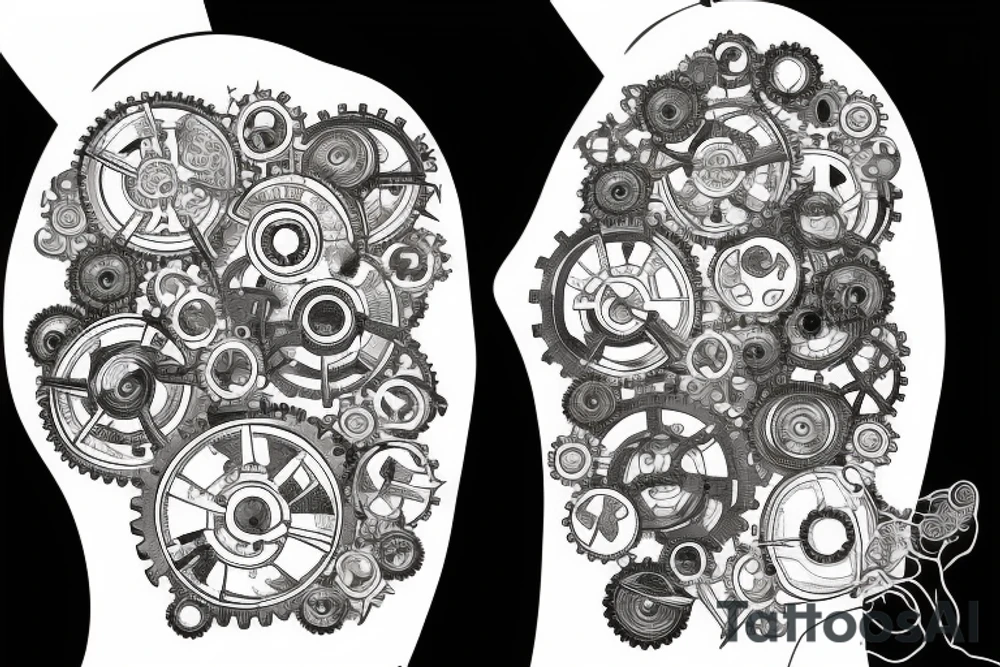 Brain made of circuits linked by a DNA to a heart made of gears and engine tattoo idea