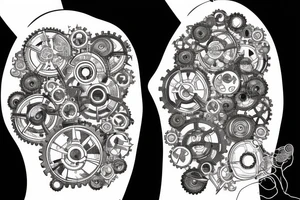 Brain made of circuits linked by a DNA to a heart made of gears and engine tattoo idea