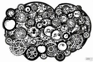 A brain made of circuits linked by a DNA to a heart made of gears tattoo idea