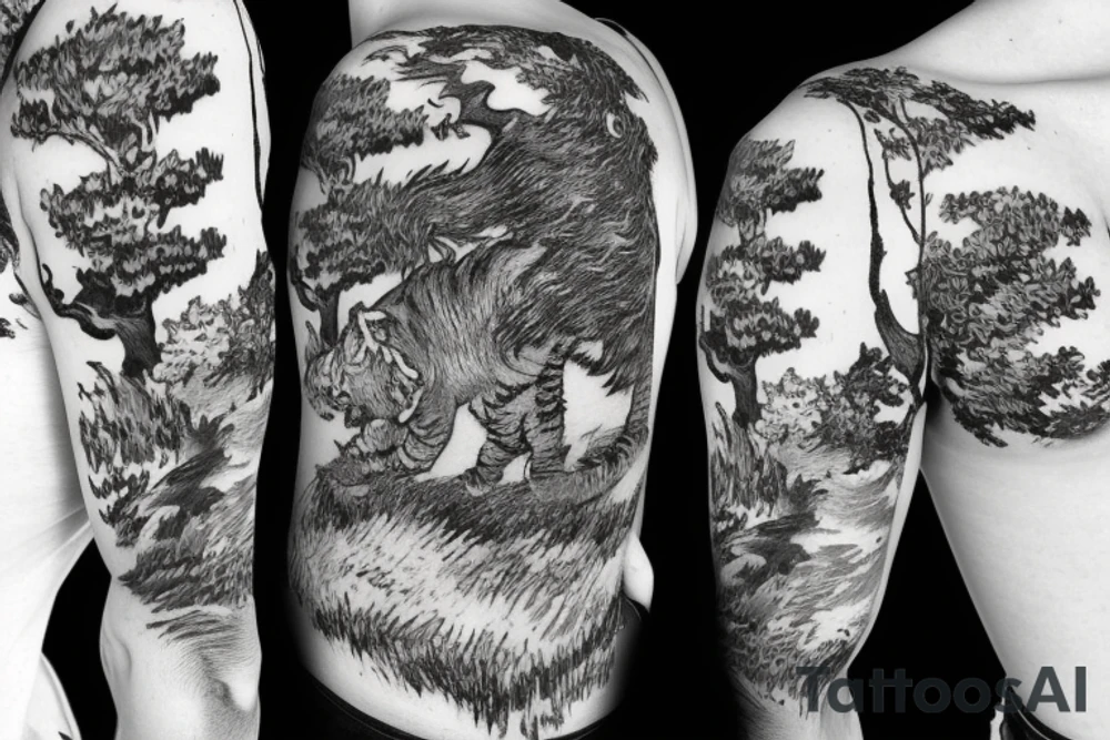 A tiger  in a forest tattoo idea