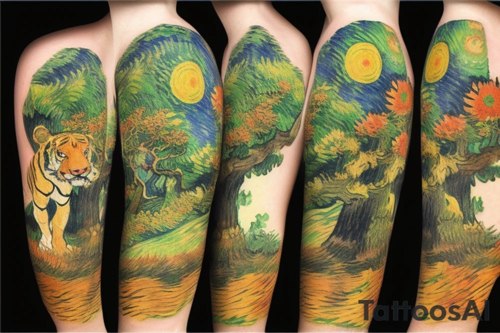 A tiger  in a forest tattoo idea
