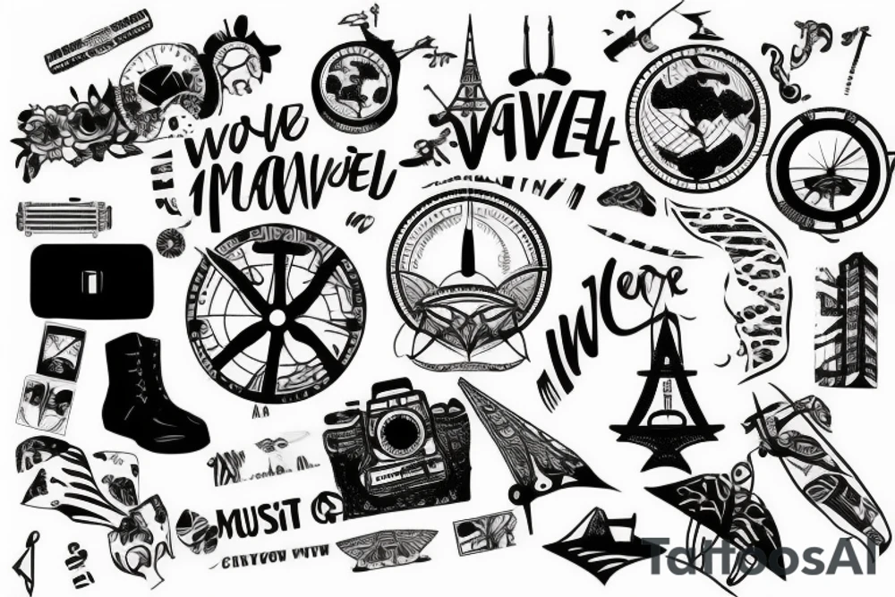 Travel tattoo with coordinates, the world, wave, music tattoo idea