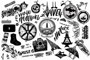 Travel tattoo with coordinates, the world, wave, music tattoo idea