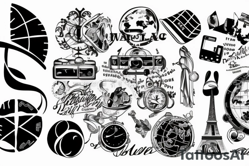 Travel tattoo with coordinates, the world, wave, music tattoo idea