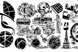 Travel tattoo with coordinates, the world, wave, music tattoo idea